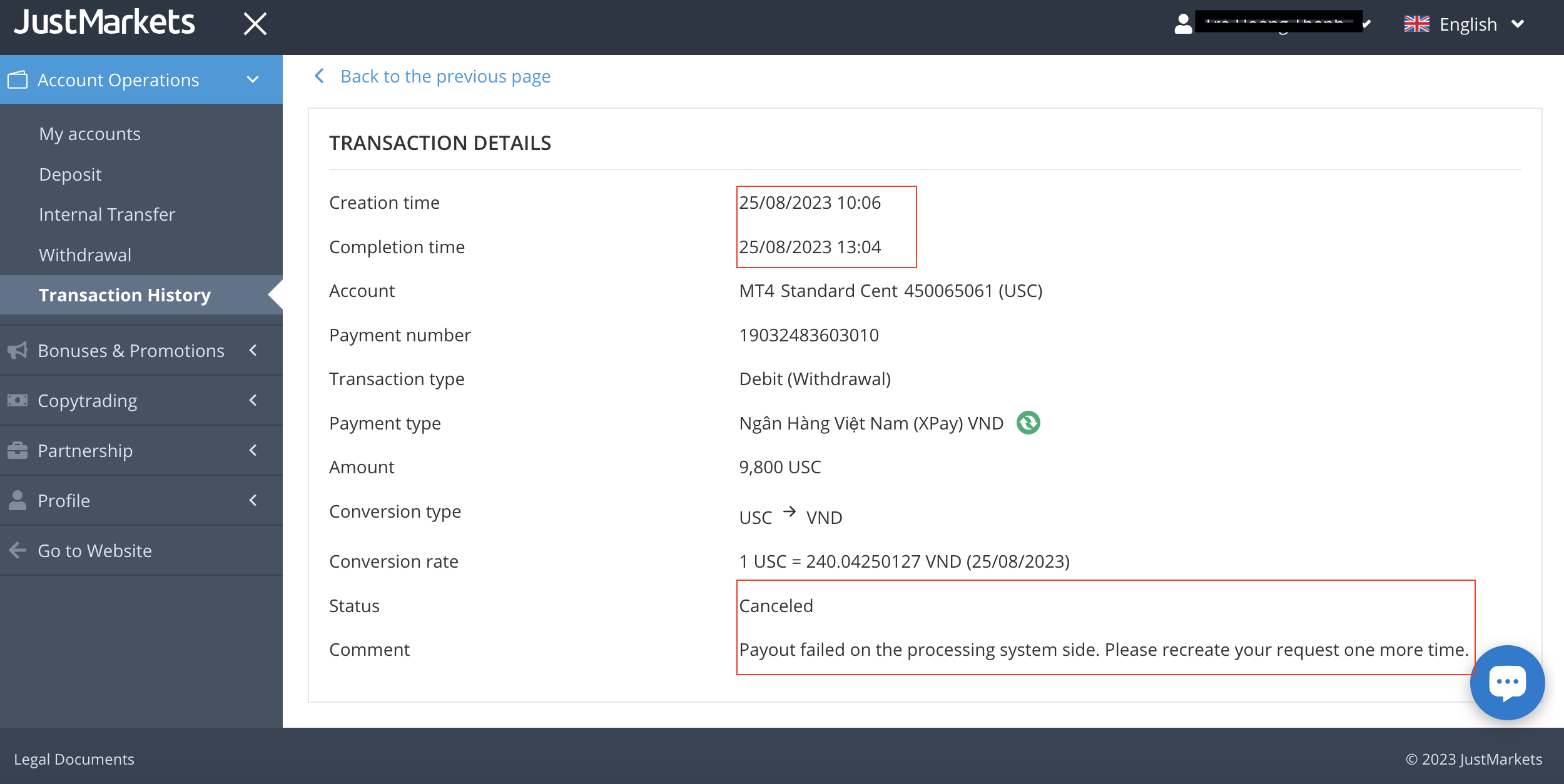 Withdraw failed Withdraw failed unclear reason