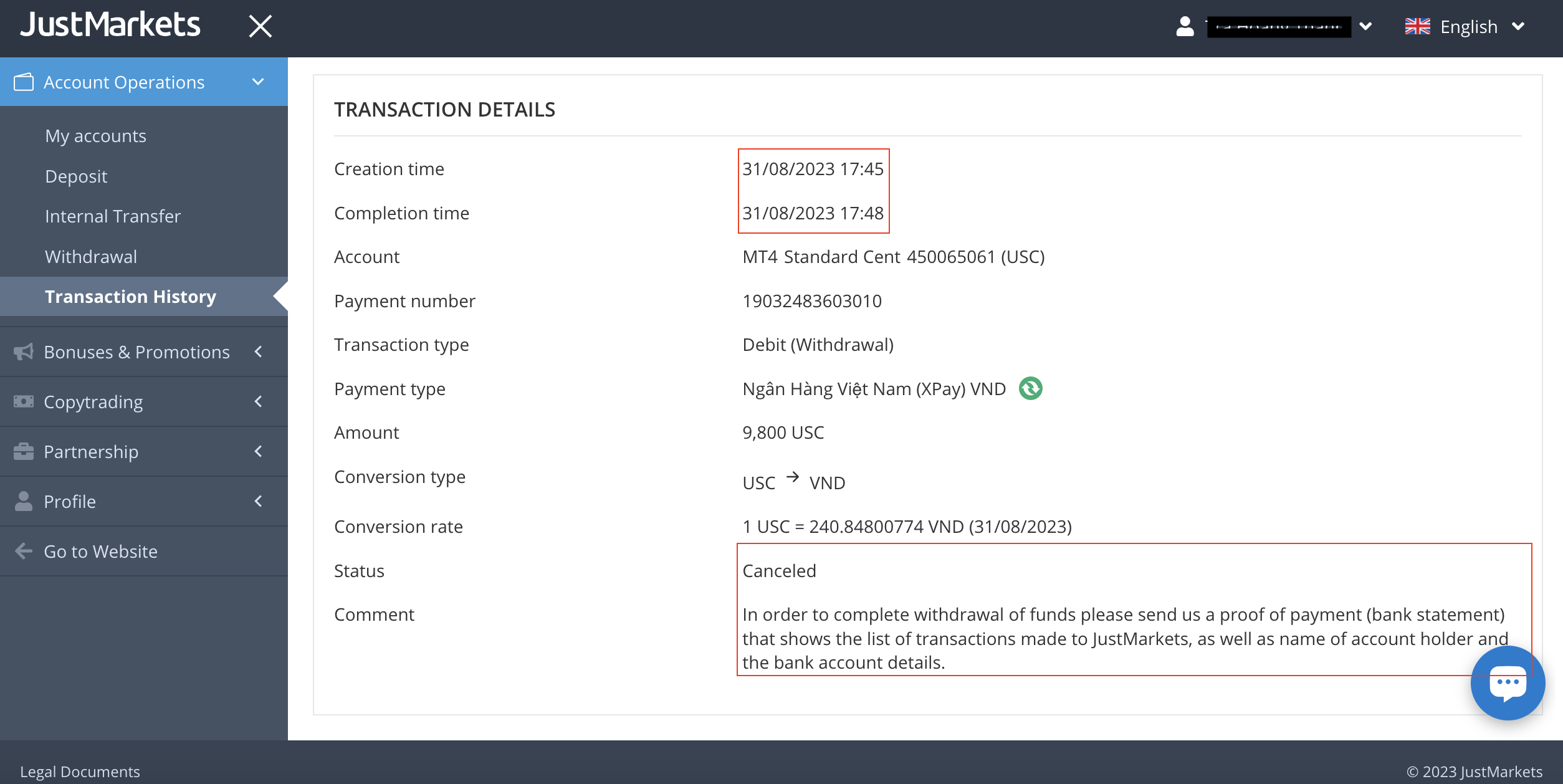 Withdraw failed Withdraw failed